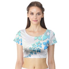 Flowers Background Leaf Leaves Blue Short Sleeve Crop Top by Mariart