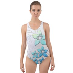 Flowers Background Leaf Leaves Blue Cut-out Back One Piece Swimsuit by Mariart