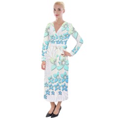 Flowers Background Leaf Leaves Blue Velvet Maxi Wrap Dress