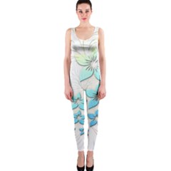 Flowers Background Leaf Leaves Blue One Piece Catsuit by Mariart