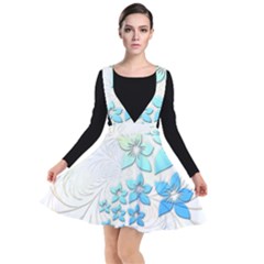 Flowers Background Leaf Leaves Blue Plunge Pinafore Dress