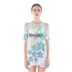 Flowers Background Leaf Leaves Blue Shoulder Cutout One Piece Dress by Mariart