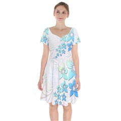 Flowers Background Leaf Leaves Blue Short Sleeve Bardot Dress by Mariart