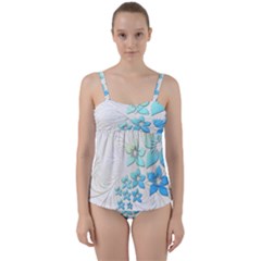 Flowers Background Leaf Leaves Blue Twist Front Tankini Set