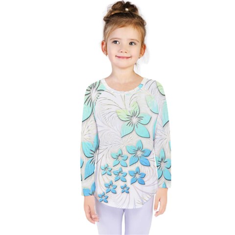 Flowers Background Leaf Leaves Blue Kids  Long Sleeve Tee by Mariart