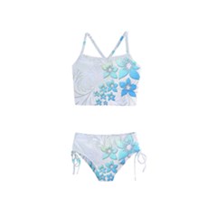 Flowers Background Leaf Leaves Blue Girls  Tankini Swimsuit by Mariart