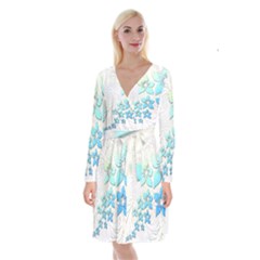 Flowers Background Leaf Leaves Blue Long Sleeve Velvet Front Wrap Dress by Mariart