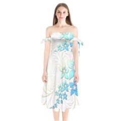 Flowers Background Leaf Leaves Blue Shoulder Tie Bardot Midi Dress by Mariart