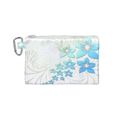 Flowers Background Leaf Leaves Blue Canvas Cosmetic Bag (small)