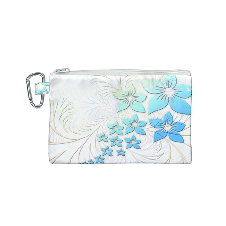 Flowers Background Leaf Leaves Blue Canvas Cosmetic Bag (Small)