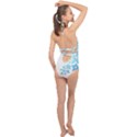 Flowers Background Leaf Leaves Blue Halter Front Plunge Swimsuit View2