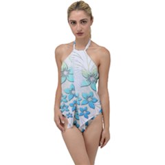 Flowers Background Leaf Leaves Blue Go With The Flow One Piece Swimsuit