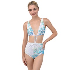 Flowers Background Leaf Leaves Blue Tied Up Two Piece Swimsuit by Mariart