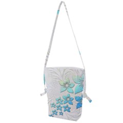 Flowers Background Leaf Leaves Blue Folding Shoulder Bag