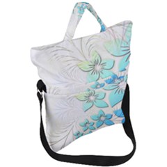 Flowers Background Leaf Leaves Blue Fold Over Handle Tote Bag