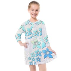 Flowers Background Leaf Leaves Blue Kids  Quarter Sleeve Shirt Dress