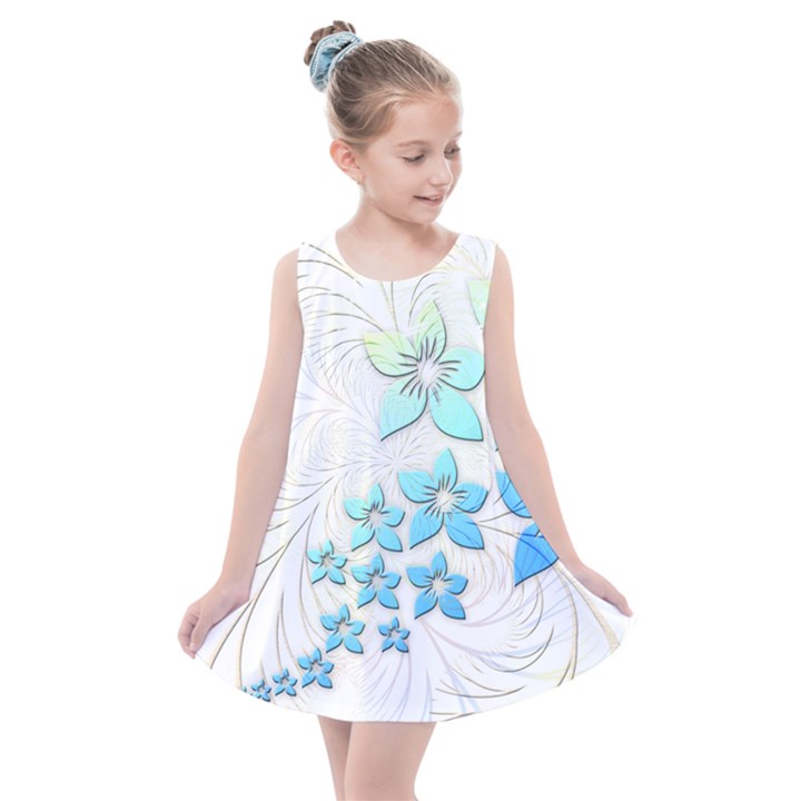 Flowers Background Leaf Leaves Blue Kids  Summer Dress