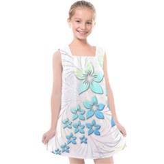 Flowers Background Leaf Leaves Blue Kids  Cross Back Dress