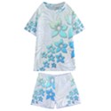 Flowers Background Leaf Leaves Blue Kids  Swim Tee and Shorts Set View1