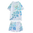 Flowers Background Leaf Leaves Blue Kids  Swim Tee and Shorts Set View2