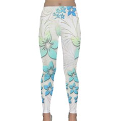 Flowers Background Leaf Leaves Blue Lightweight Velour Classic Yoga Leggings