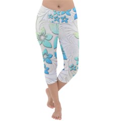 Flowers Background Leaf Leaves Blue Lightweight Velour Capri Yoga Leggings