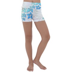 Flowers Background Leaf Leaves Blue Kids  Lightweight Velour Yoga Shorts