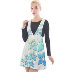 Flowers Background Leaf Leaves Blue Plunge Pinafore Velour Dress