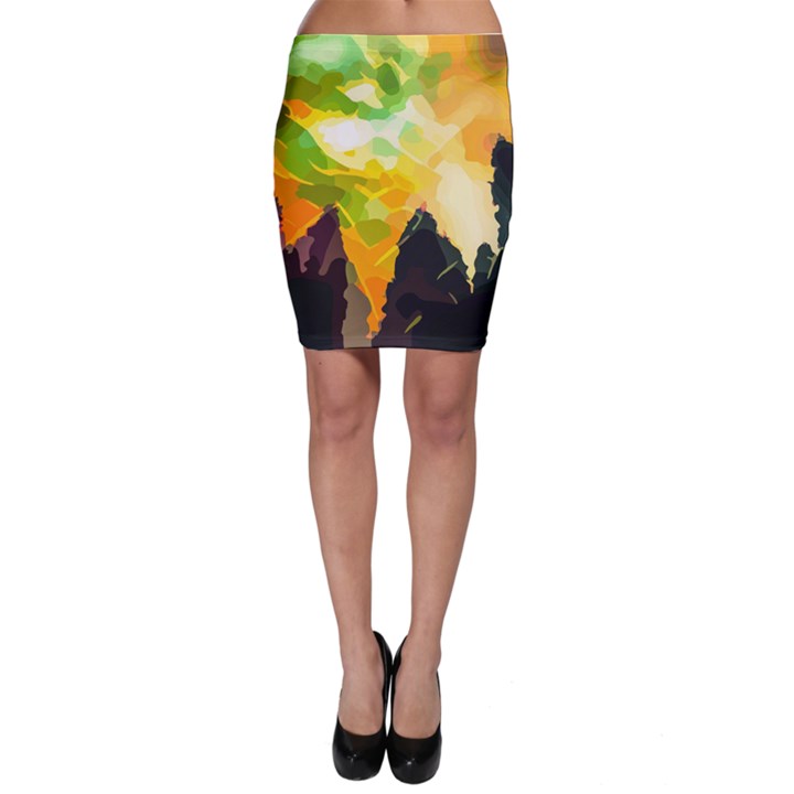 Forest Trees Nature Wood Green Bodycon Skirt