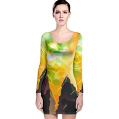 Forest Trees Nature Wood Green Long Sleeve Velvet Bodycon Dress by Pakrebo