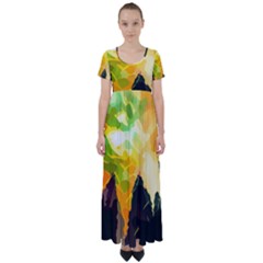 Forest Trees Nature Wood Green High Waist Short Sleeve Maxi Dress by Pakrebo