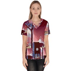 Post Office Mail Mailbox Night Women s V-neck Scrub Top by Pakrebo