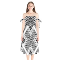 Pattern Tile Repeating Geometric Shoulder Tie Bardot Midi Dress by Pakrebo