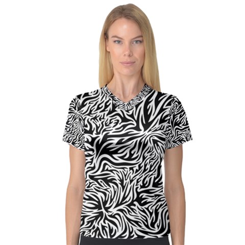 Flames Fire Pattern Digital Art V-neck Sport Mesh Tee by Pakrebo