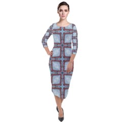 Pattern Cross Geometric Shape Quarter Sleeve Midi Velour Bodycon Dress by Pakrebo