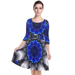 Kaleidoscope Abstract Round Quarter Sleeve Waist Band Dress by Pakrebo