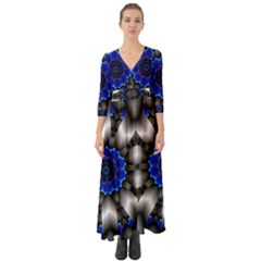 Kaleidoscope Abstract Round Button Up Boho Maxi Dress