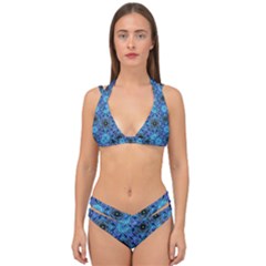 Blue Tile Wallpaper Texture Double Strap Halter Bikini Set by Pakrebo