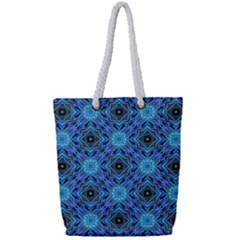 Blue Tile Wallpaper Texture Full Print Rope Handle Tote (small) by Pakrebo