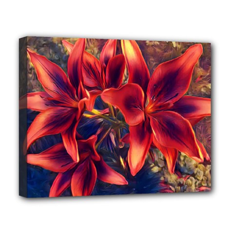 Red Lillies Bloom Flower Plant Deluxe Canvas 20  X 16  (stretched) by Pakrebo