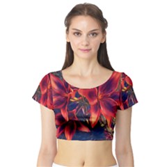 Red Lillies Bloom Flower Plant Short Sleeve Crop Top