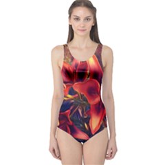 Red Lillies Bloom Flower Plant One Piece Swimsuit by Pakrebo