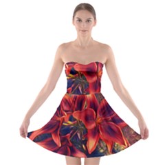 Red Lillies Bloom Flower Plant Strapless Bra Top Dress by Pakrebo