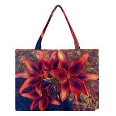 Red Lillies Bloom Flower Plant Medium Tote Bag by Pakrebo