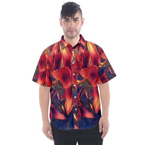 Red Lillies Bloom Flower Plant Men s Short Sleeve Shirt by Pakrebo