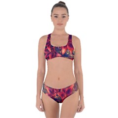 Red Lillies Bloom Flower Plant Criss Cross Bikini Set by Pakrebo