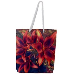 Red Lillies Bloom Flower Plant Full Print Rope Handle Tote (large) by Pakrebo