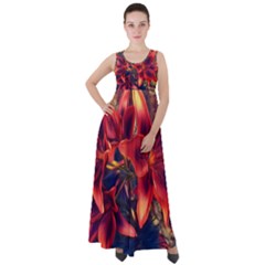 Red Lillies Bloom Flower Plant Empire Waist Velour Maxi Dress