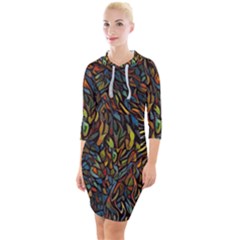 Stained Glass Window Glass Colorful Quarter Sleeve Hood Bodycon Dress by Pakrebo