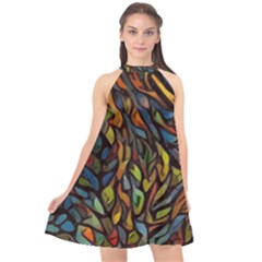 Stained Glass Window Glass Colorful Halter Neckline Chiffon Dress  by Pakrebo